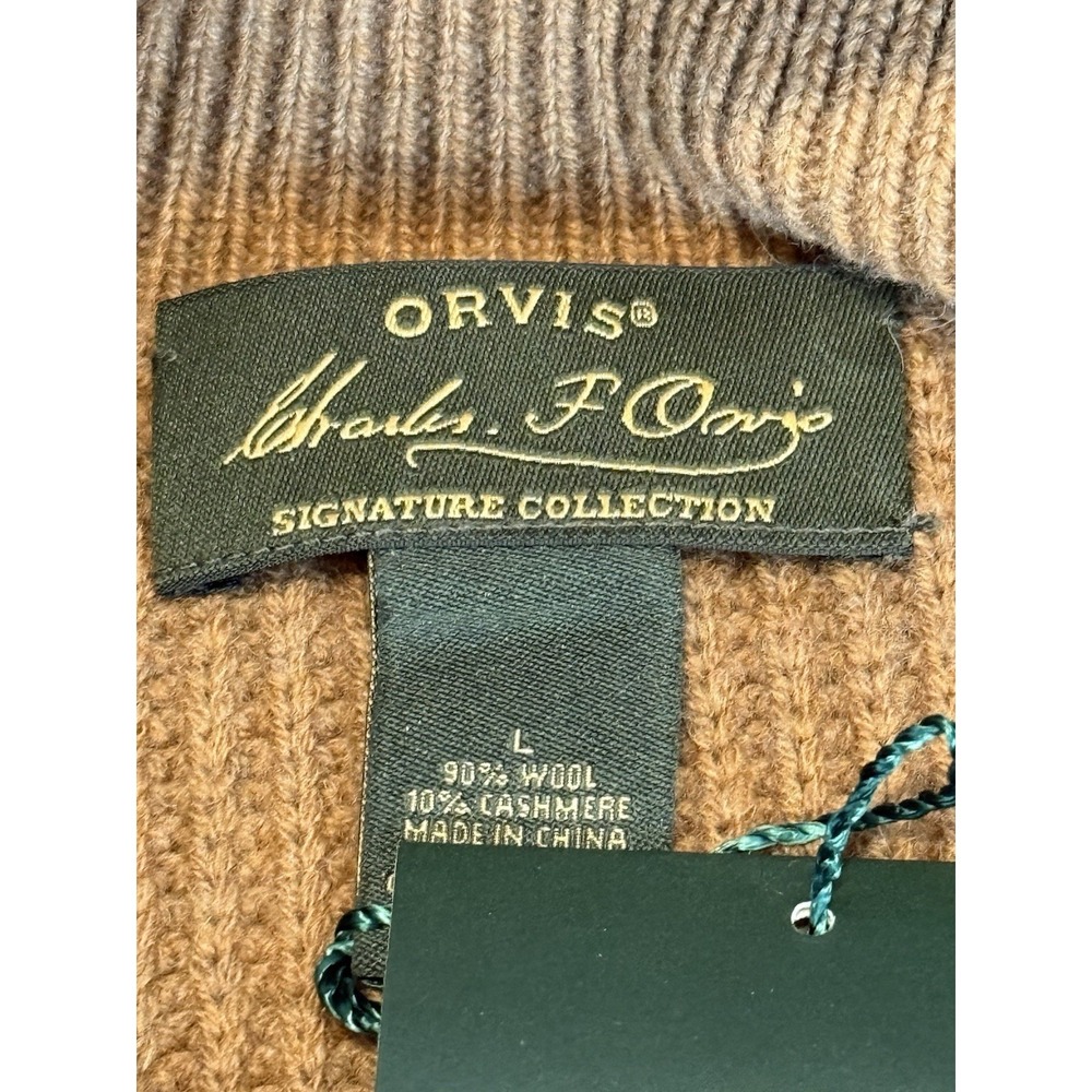 Rare Orvis Sweater Mens L WWII Khaki/ Elbow Patch Military Shawl Collar NWT - Picture 4 of 9
